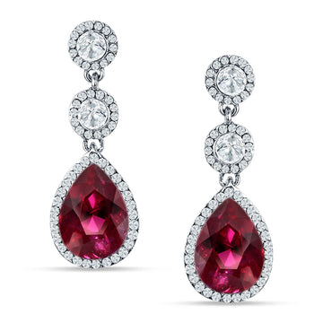 Pear Teardrop Halo Drop Dangle Earring Ruby CZ 925 Sterling Silver Wholesale
